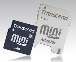 Transcend Introduces 80X 2GB miniSD card, V20 USB Dongle