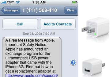 Apple сообщила об отзыве сетевых адаптеров с помощью SMS 