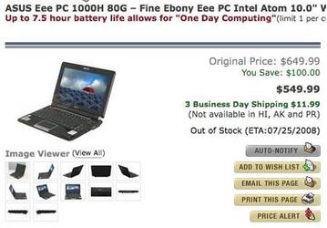 ASUS Eee PC серии 1000 становится доступнее... но только по цене