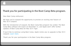 Срок действия бета-версии Boot Camp истечет 31 декабря