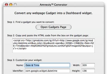 Amnesty Generator открывает гэджетам Google путь в Dashboard