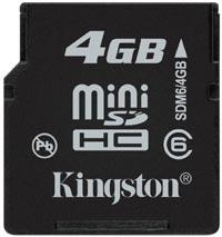 Kingston Technology выпускает карточки miniSDHC объемом 4 Гб сразу трех скоростных классов