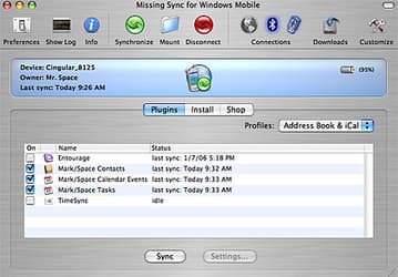 Missing Sync поддерживает Windows Mobile 5