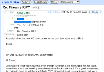 Джобс прокомментировал отсутствие FireWire в MacBook 