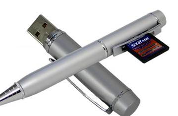 Шариковая ручка со встроенным USB-накопителем и устройством чтения карточек SD