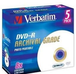 Диски для архивирования данных Verbatim Archival Grade DVD-R 8x
