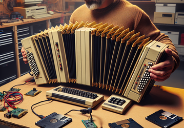 Инженер из Швеции собрал «коммордион» — аккордеон из двух Commodore 64 и множества дискет