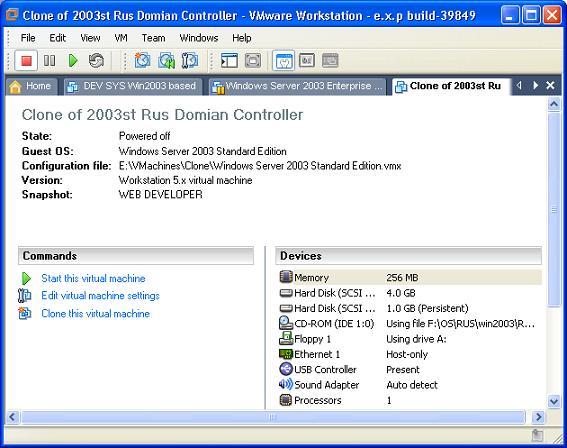 Консоль управления виртуальными машинами VMware Workstation 6