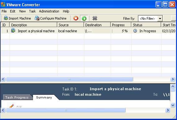 Конвертация виртуальной машины с помощью VMware Converter
