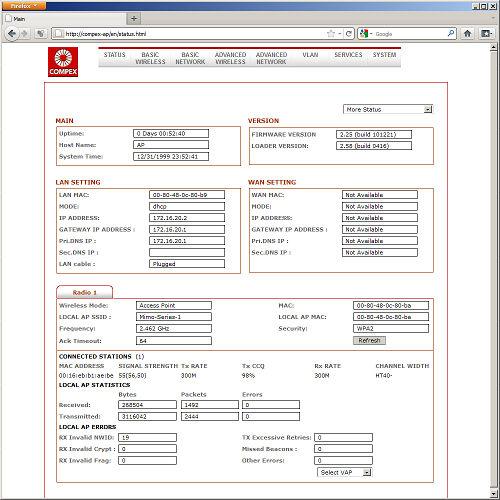 Настройки точки доступа COMPEX MMC543HVNX Настройки точки доступа COMPEX MMC543HVNX
