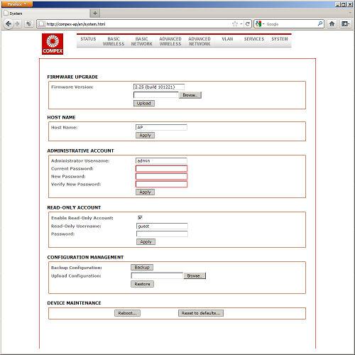 Настройки точки доступа COMPEX MMC543HVNX Настройки точки доступа COMPEX MMC543HVNX