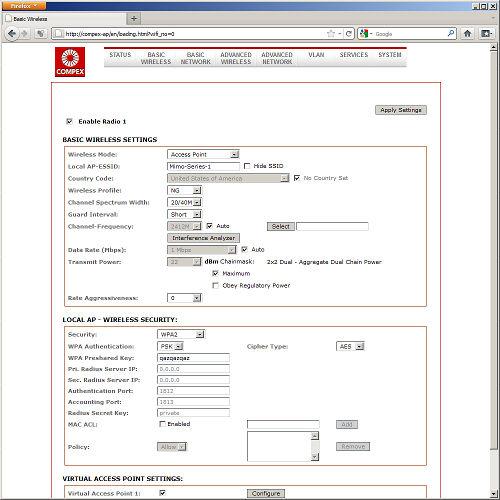 Настройки точки доступа COMPEX MMC543HVNX Настройки точки доступа COMPEX MMC543HVNX