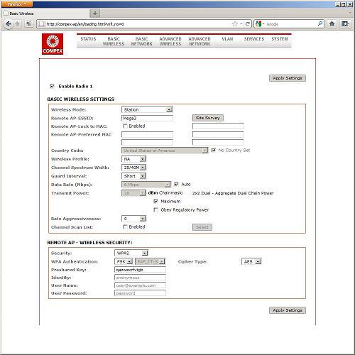 Настройки точки доступа COMPEX MMC543HVNX Настройки точки доступа COMPEX MMC543HVNX