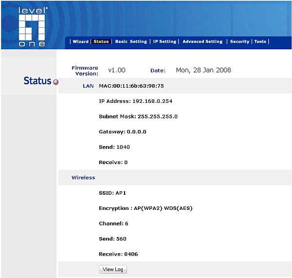 Рис.22 Статусное окно работы точки доступа №1 в режиме WDS с шифрованием WPA2-PSK