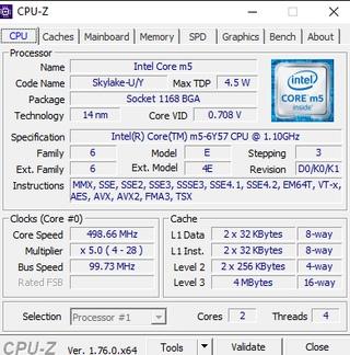 Информация о процессоре Intel Core m5-6Y57