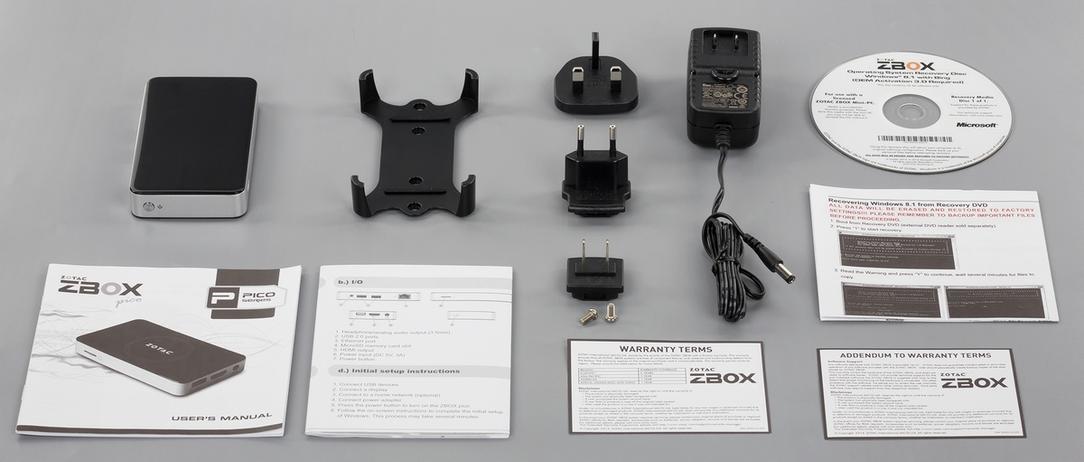 Комплект поставки Zotac ZBox PI320