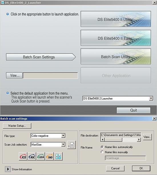 DiMAGE Scan Elite 5400 II Launcher, Batch Scan Utility