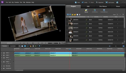 окно видеоредактора Adobe Premiere Elements 10