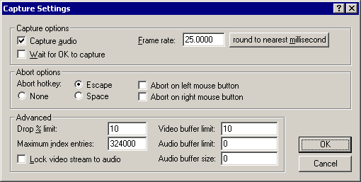 VirtualDub - окно Capture Settings