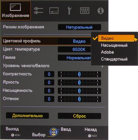 Проектор Dreamvision Inti 2, меню Проектор Dreamvision Inti 2, меню