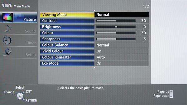 Плазменный телевизор Panasonic Viera TX-PR50GT30, первая страница меню