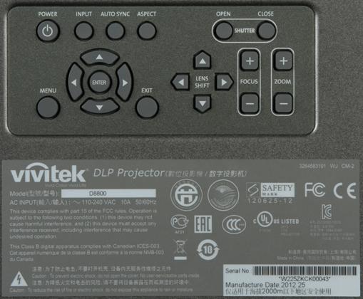 Проектор Vivitek D8800, кнопки управления Проектор Vivitek D8800, кнопки управления
