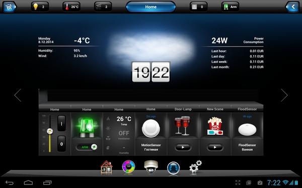 Интерфейс управления Fibaro Home Center Lite на планшете с Android Интерфейс управления Fibaro Home Center Lite на планшете с Android