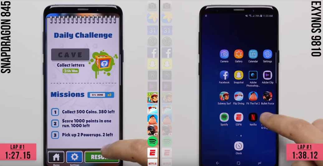 Смартфон Samsung Galaxy S9 с SoC Snapdragon 845 оказывается чуть быстрее варианта с Exynos 9810, фото 1