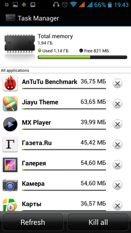 Обзор Jiayu G4. Скриншоты. Task Manager