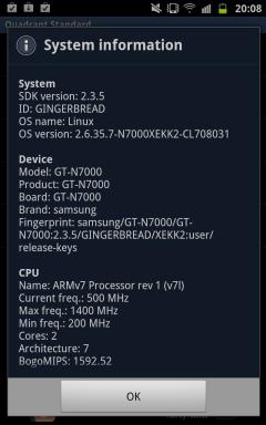 Galaxy Note, информация о системе Galaxy Note, информация о системе