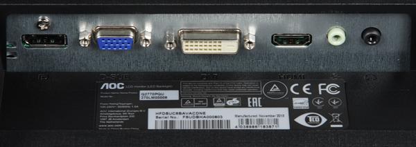 ЖК-монитор AOC q2770Pqu, разъемы ЖК-монитор AOC q2770Pqu, разъемы
