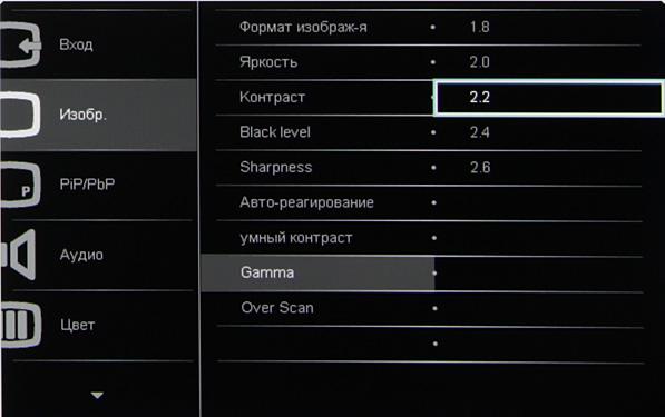 ЖК-монитор Philips 288P6L, меню установок