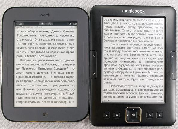 Экран Gmini MagicBook Z6 в сравнении с экраном Nook Simple Touch Электронная книга (читалка) Gmini MagicBook Z6 с экраном Pearl