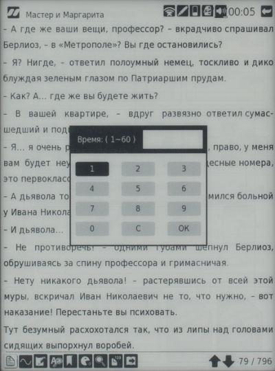 Электронная книга inch S6t, интервал автопрокрутки
