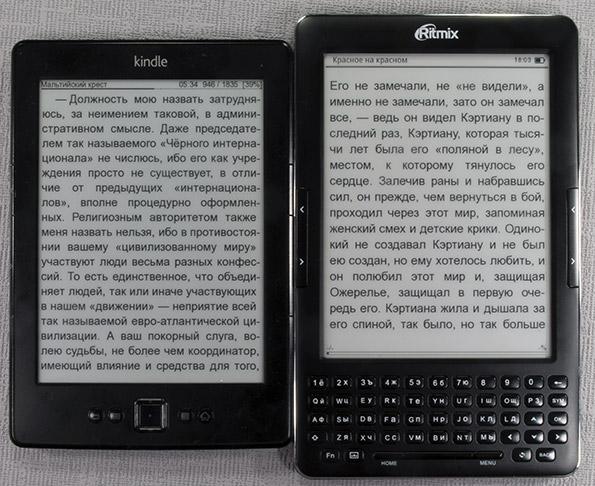 Сравнение экранов Kindle 5 и Ritmix RBK-750 Ritmix RBK-750