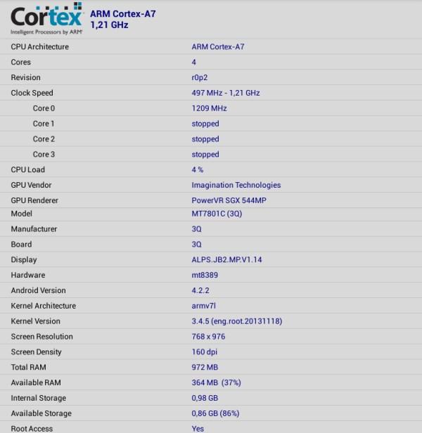 Характеристики планшета 3Q Surf MT7801C