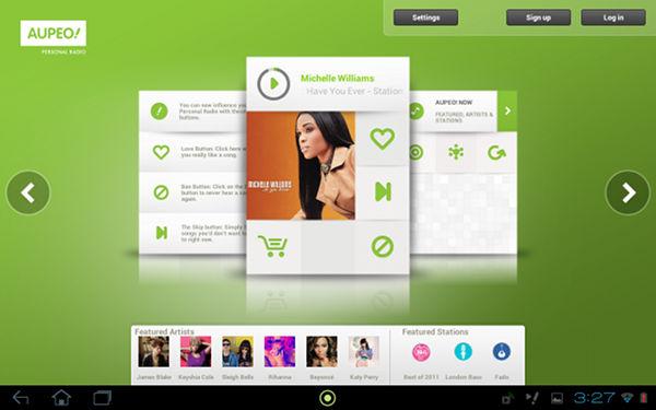 Интернет-радио AUPEO! на планшете Acer Iconia Tab A200