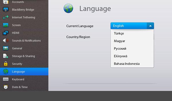 Настройки языка на планшете RIM BlackBerry PlayBook Настройки языка на планшете RIM BlackBerry PlayBook