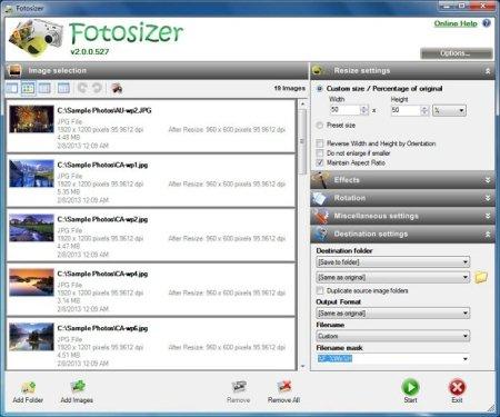 Рабочее окно Fotosizer