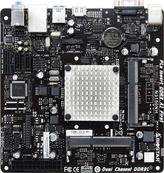 Плата Biostar N3150NH оснащена двумя слотами для модулей памяти SO-DIMM