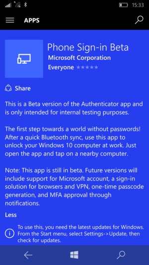 Microsoft хочет дать пользователям возможность отказаться от паролей, заменив их приложением для Windows 10 Mobile