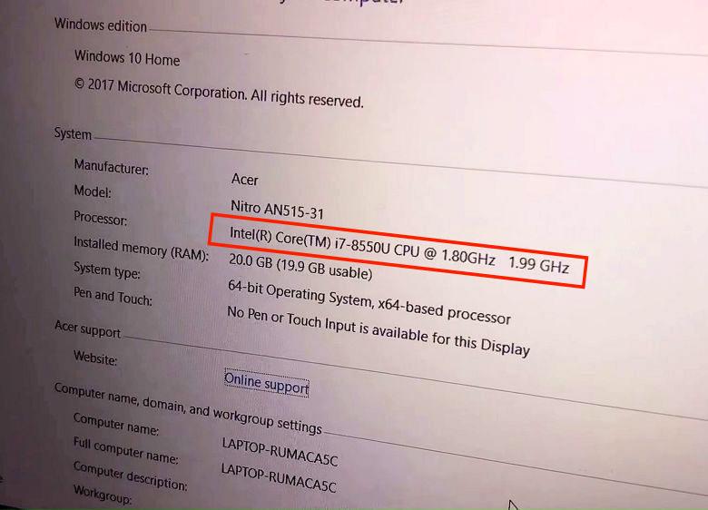 Это первый случай, когда в готовом компьютере замечен процессор Intel Core восьмого поколения