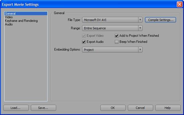 Экспорт проекта в Adobe Premiere CS3