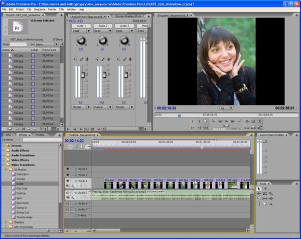 Рабочее окно Adobe Premiere CS3