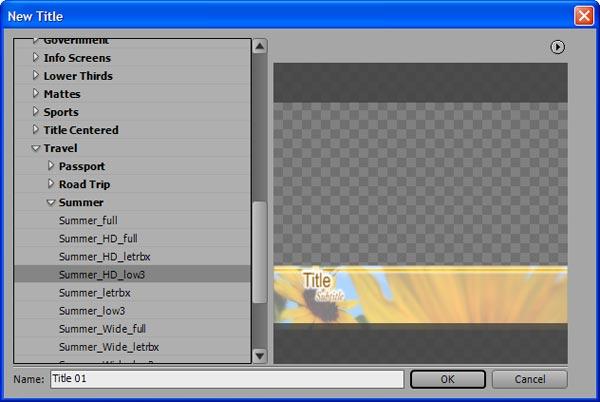 Добавление заголовка с помощью шаблона в Adobe Premiere CS3