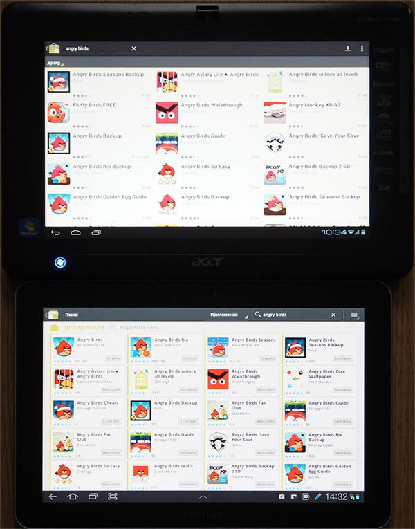 результаты поиска по маркету в Android 4.0 и 3.0