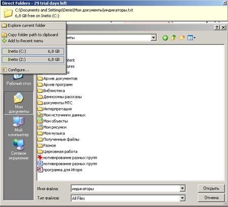 Информационная панель DirectFolder