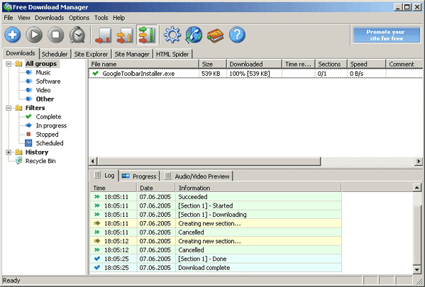 Главное окно Free Download Manager