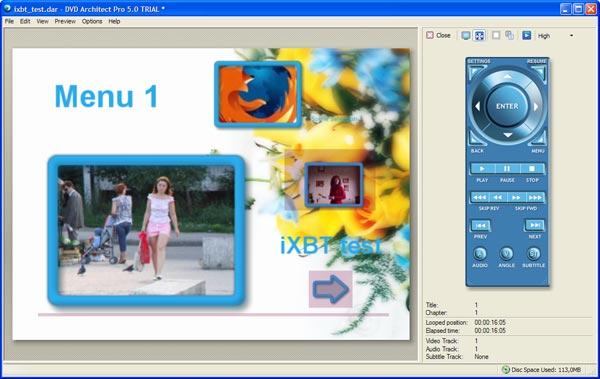 Предварительный просмотр проекта в DVD Architect Pro