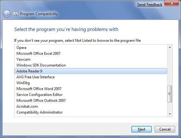 Program Compatibility Troubleshooter – выбор приложения